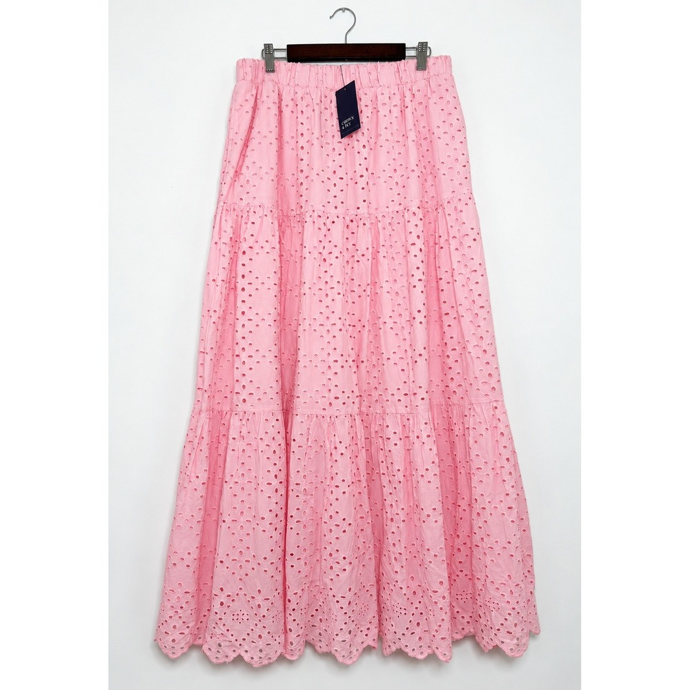Crown & Ivy Pink Eyelet Tiered Maxi Skirt XL NWT Pockets